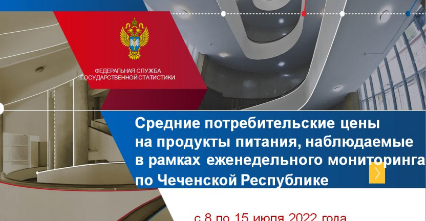 Средние потребительские цены на продукты питания, наблюдаемые в рамках еженедельного мониторинга по Чеченской Республике c 8 по 15 июля 2022 года